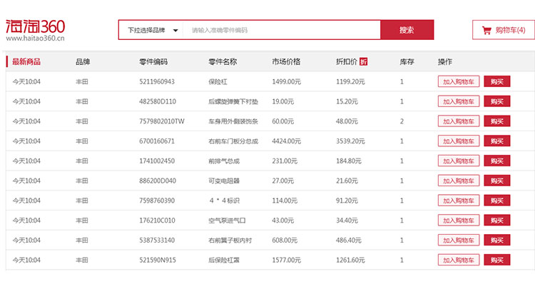 海淘360为您提供平台，帮您快速消化滞库零件！